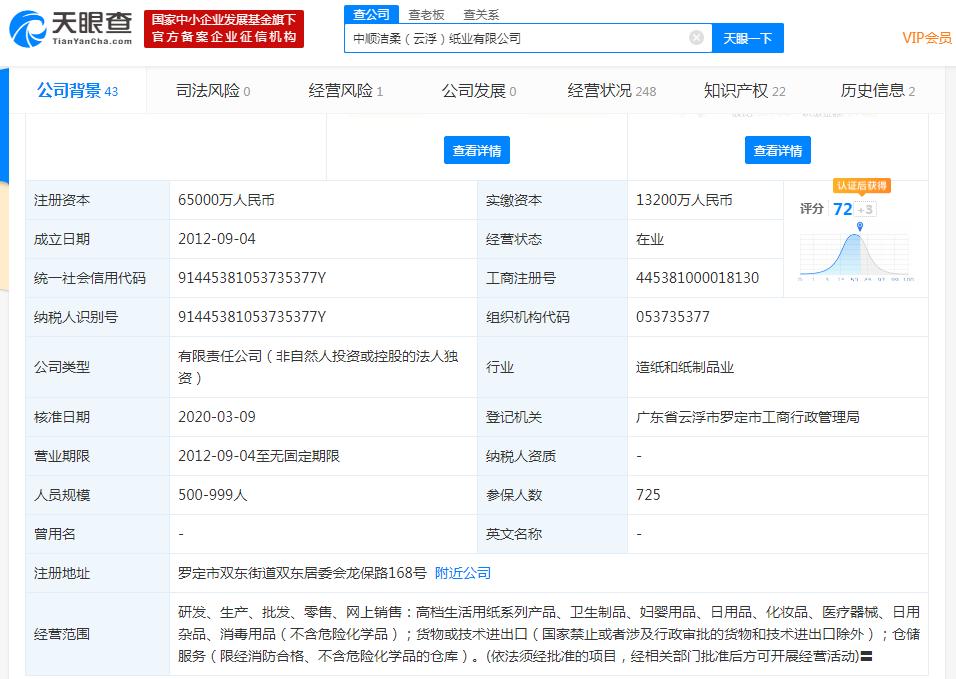 中順潔柔 子公司開展生產銷售醫用口罩業務，穩健布局日用雜品市場